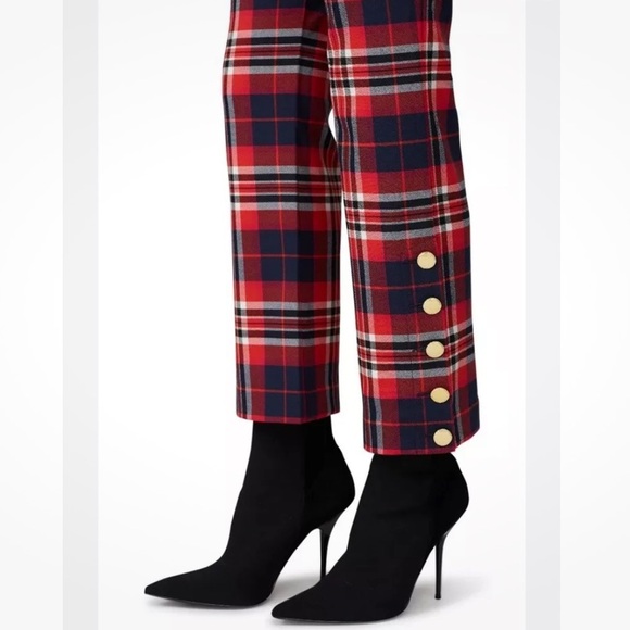 Trina Turk Mercury Pants Ankle Plaid Tartan Red Navy Size 8 Womens Holiday Xmas - Picture 3 of 11